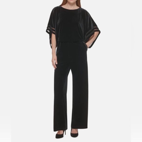 Jessica Howard Pants - Jessica Howard Womens Black Velvet Wide-Leg Jumpsuit Size L